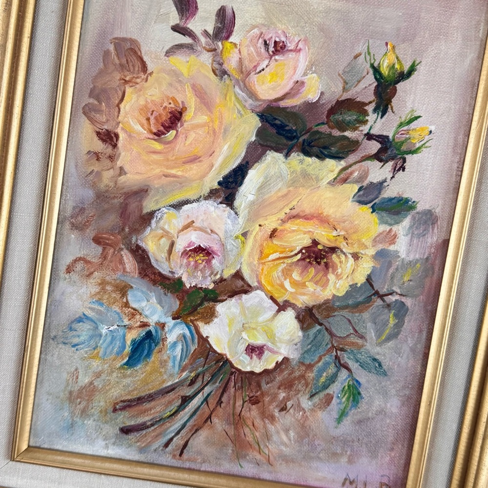 Original Floral Oil Painting Framed 17x13 Artist Unknown - Picture 2 of 6
